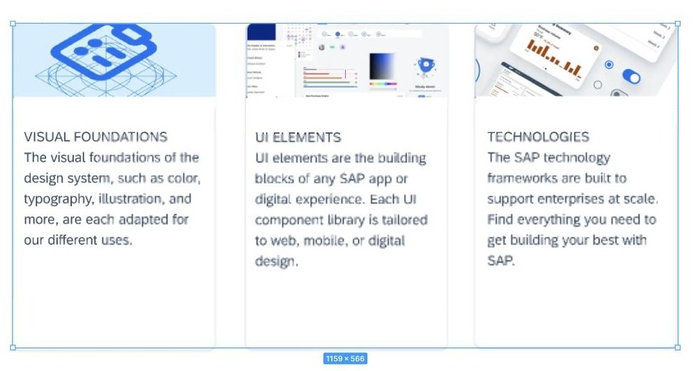 Foundations section: Visual Foundations, UI Elements, and Technologies cards
