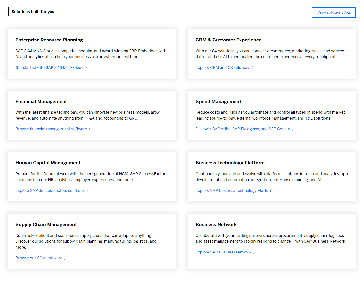 Solutions built for you section of the live homepage